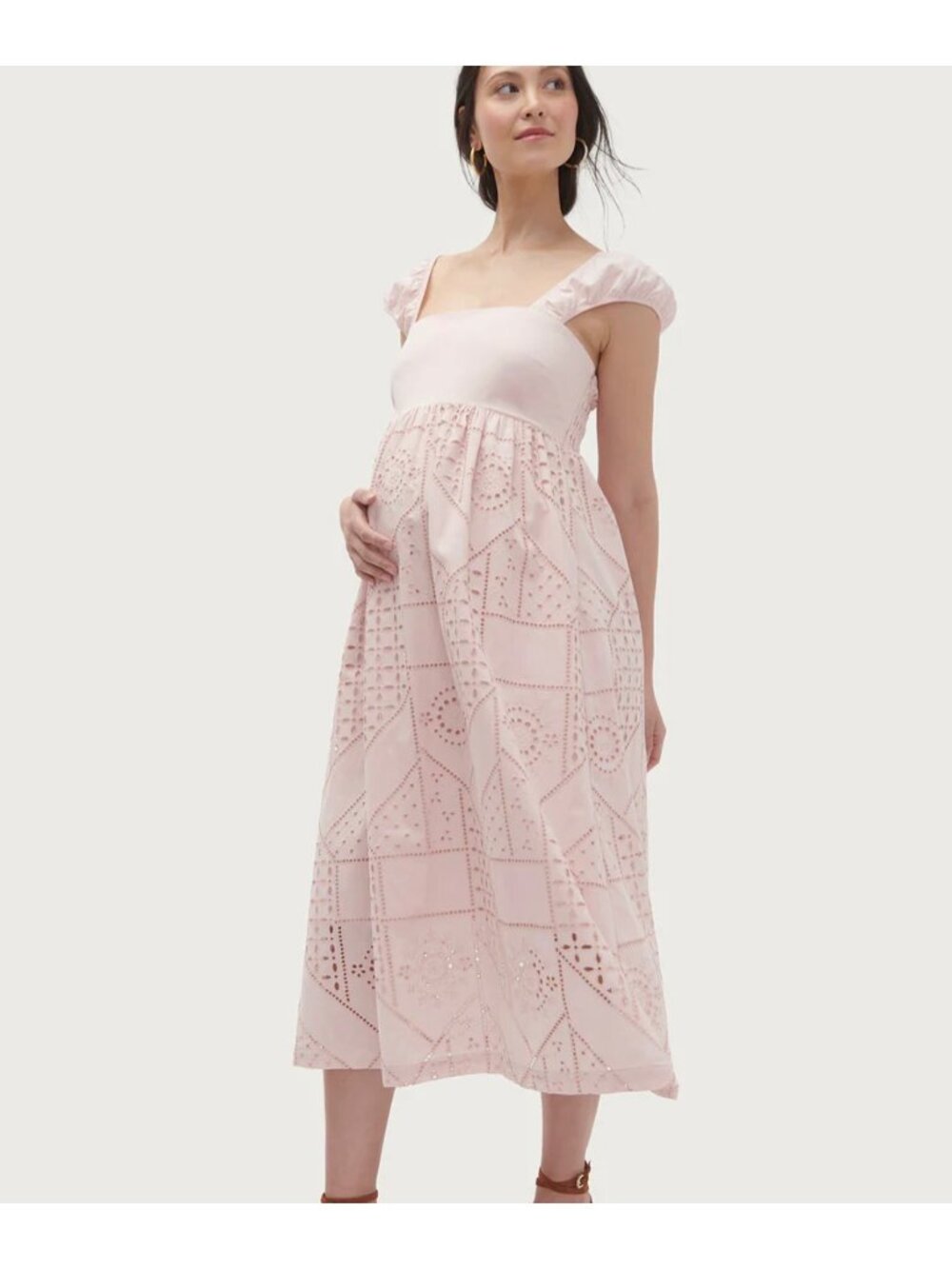 NWT HATCH THE IVY EYELET MIDI DRESS cotton pink SZ 0 BUST up to 35in